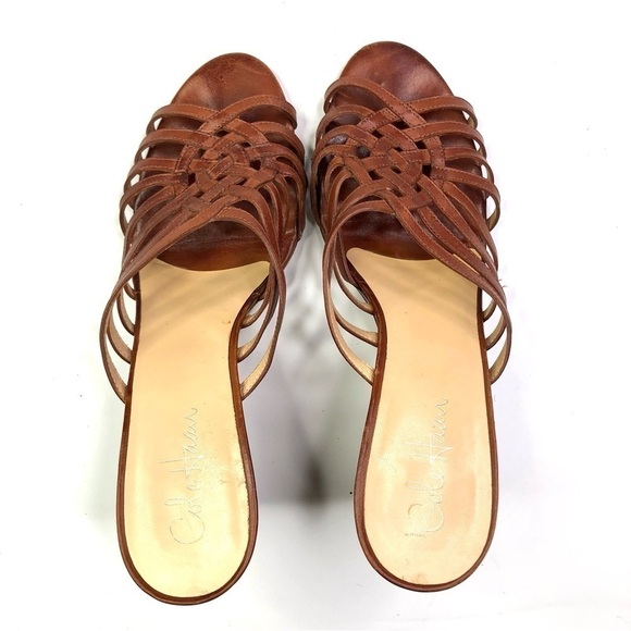 Cole Haan brown woven leather open toed wedge sandals 9 - Picture 6 of 9